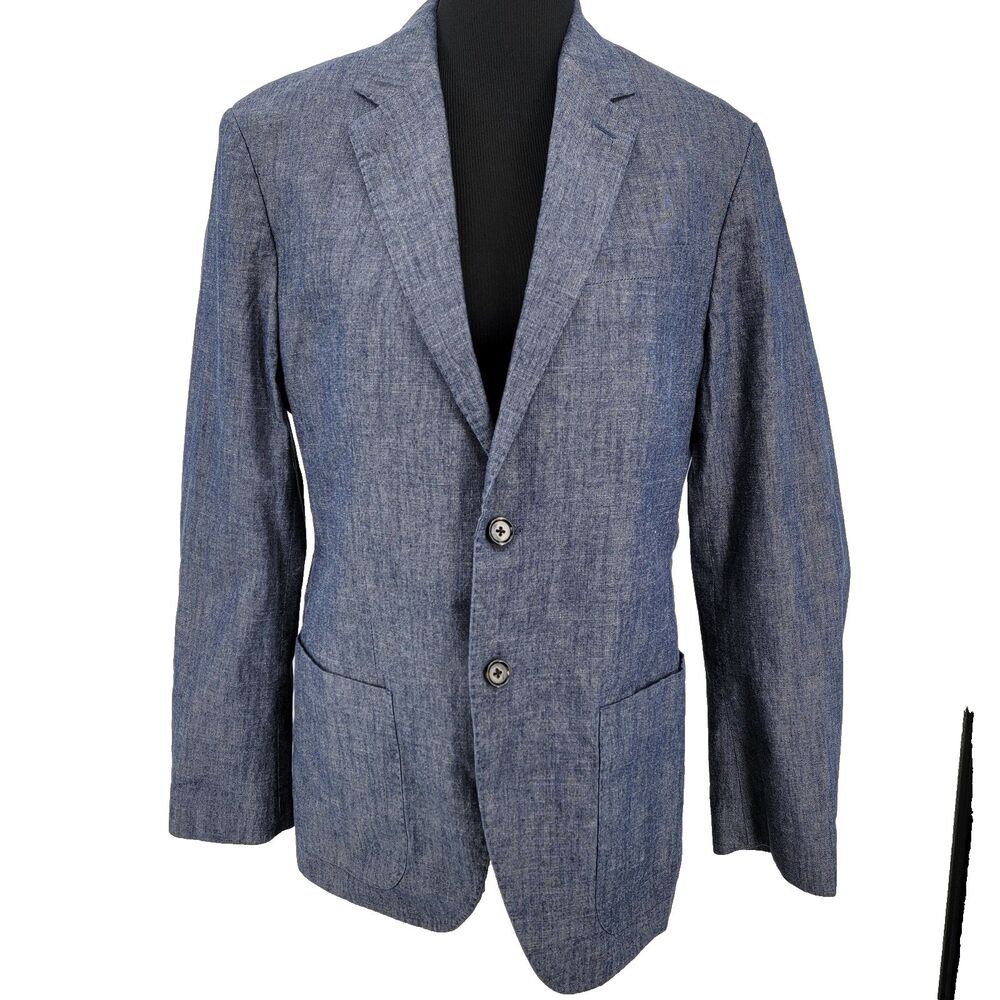 Banana Republic Mens Slim Fit Blue 100% Cotton Chambray Sports Blazer Jacket 40R